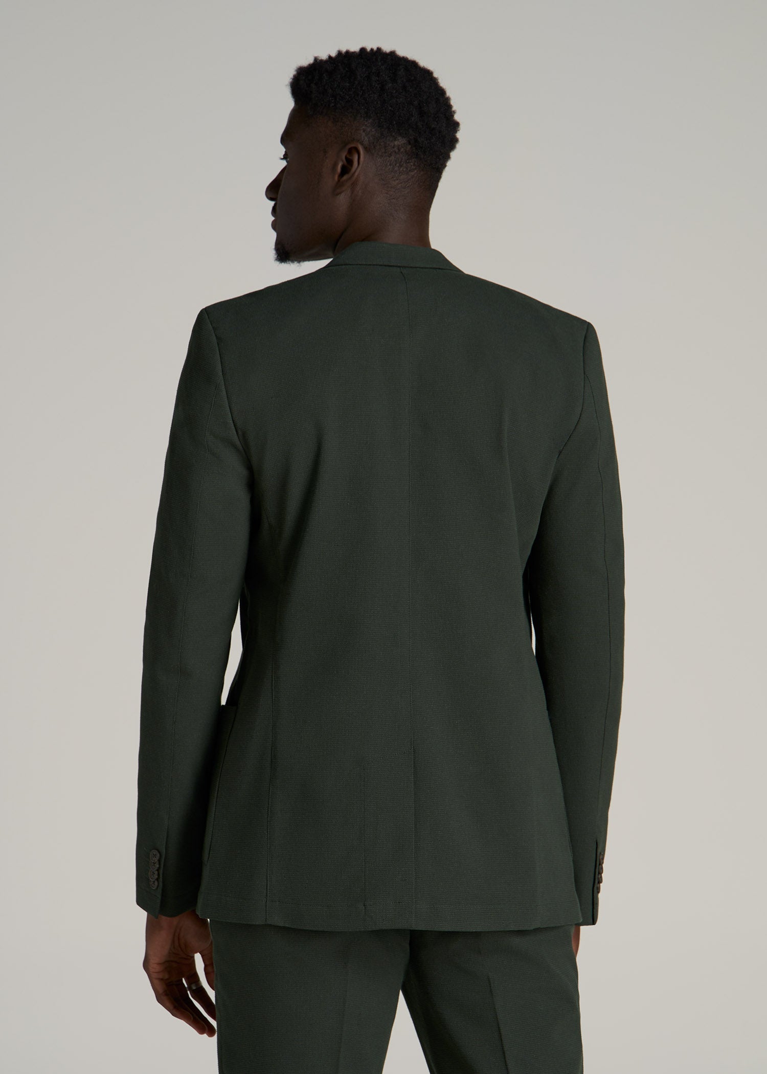 Textured Garment Washed Stretch Cotton Blazer for Tall Men in Dark Olive Green