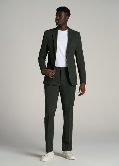 Textured Garment Washed Stretch Cotton Blazer for Tall Men in Dark Olive Green