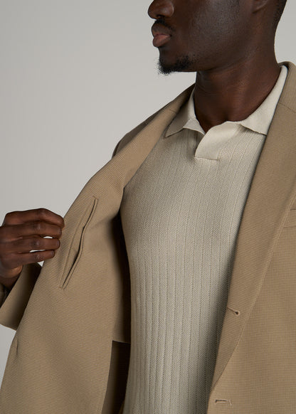 Textured Garment Washed Stretch Cotton Blazer for Tall Men in Desert Khaki