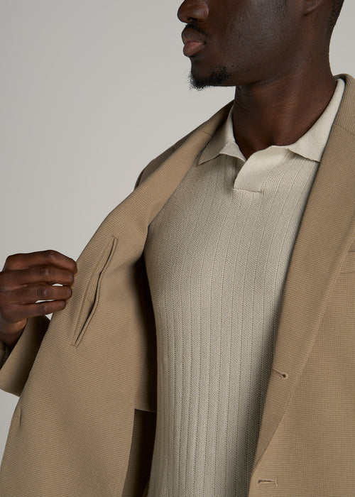 Textured Garment Washed Stretch Cotton Blazer for Tall Men in Desert Khaki