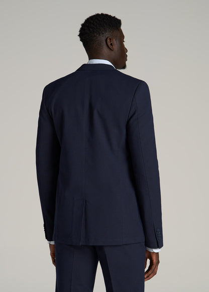 Textured Garment Washed Stretch Cotton Blazer for Tall Men in Evening Blue