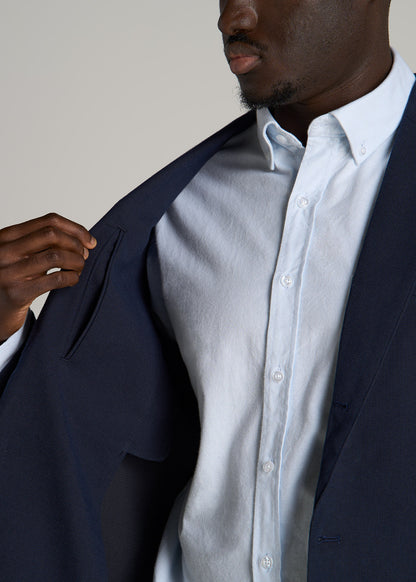 Textured Garment Washed Stretch Cotton Blazer for Tall Men in Evening Blue