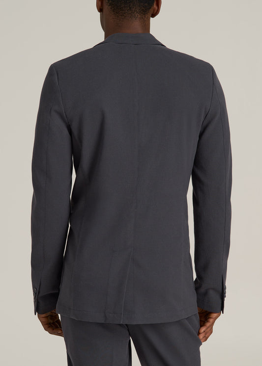 Textured Garment Washed Stretch Chino Tall Blazer in Iron Grey