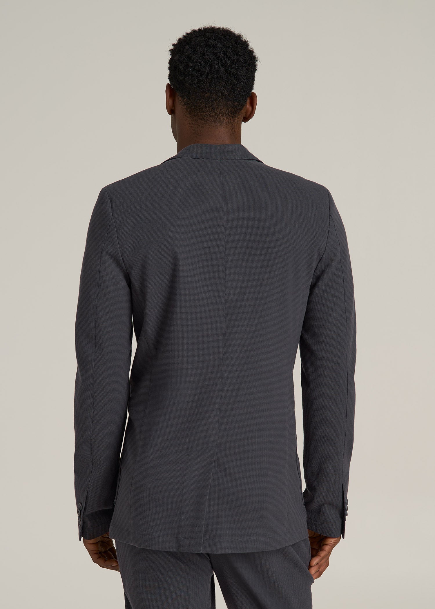 Textured Garment Washed Stretch Cotton Blazer for Tall Men in Iron Grey
