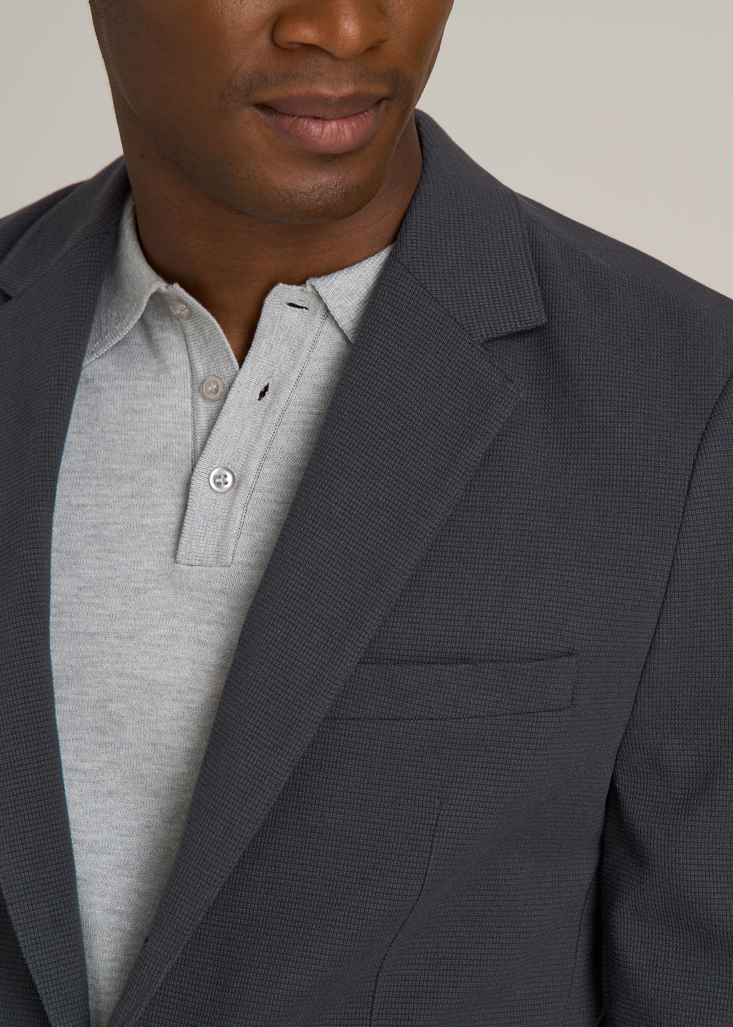 Textured Garment Washed Stretch Cotton Blazer for Tall Men in Iron Grey