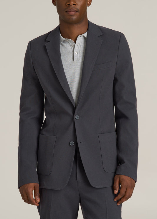 Textured Garment Washed Stretch Chino Tall Blazer in Iron Grey