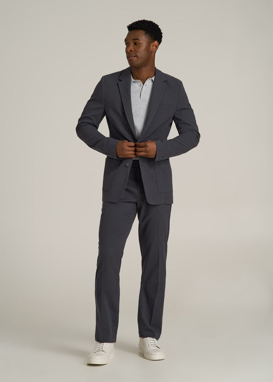 Textured Garment Washed Stretch Chino Tall Blazer in Iron Grey