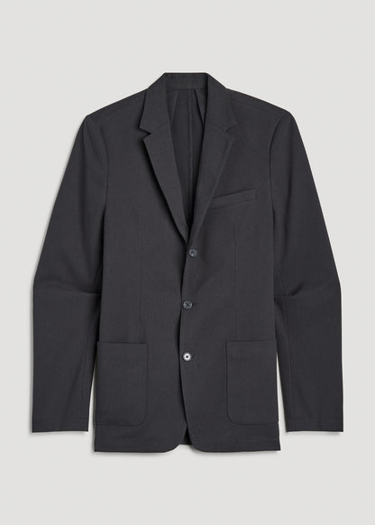 Textured Garment Washed Stretch Cotton Blazer for Tall Men in Iron Grey