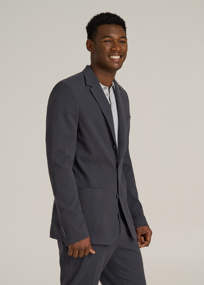 Textured Garment Washed Stretch Cotton Blazer for Tall Men in Iron Grey