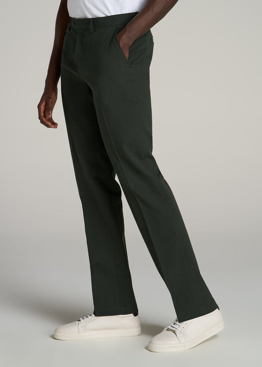 Garment Washed Stretch Chino Suit Pants for Tall Men in Dark Olive Green