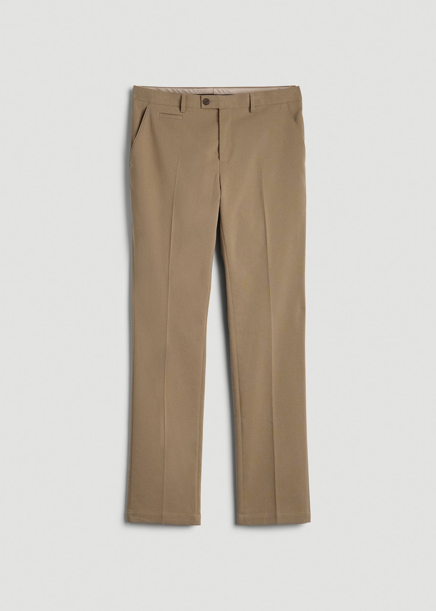 Textured Garment Washed Stretch Cotton Suit Pants for Tall Men in Desert Khaki