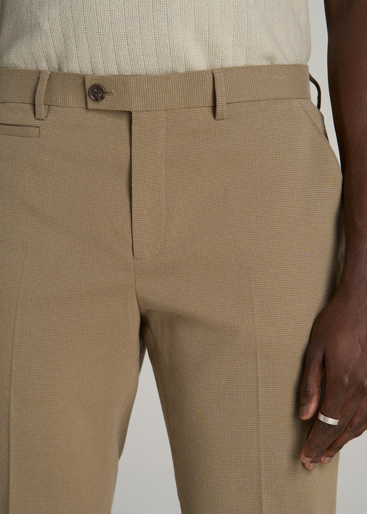 Garment Washed Stretch Chino Suit Pants for Tall Men in Desert Khaki