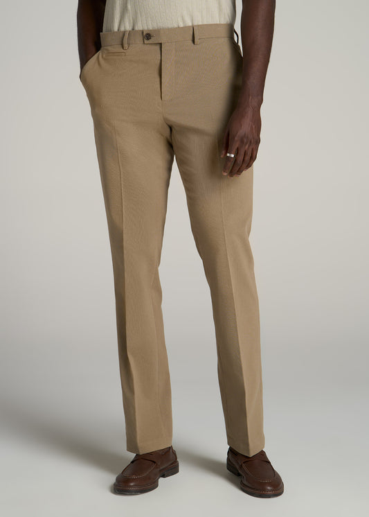 Garment Washed Stretch Chino Suit Pants for Tall Men in Desert Khaki