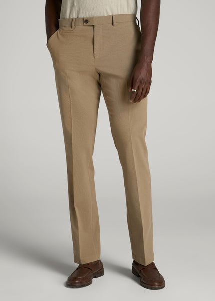 Textured Garment Washed Stretch Cotton Suit Pants for Tall Men in Desert Khaki 32 / 38 / Desert Khaki