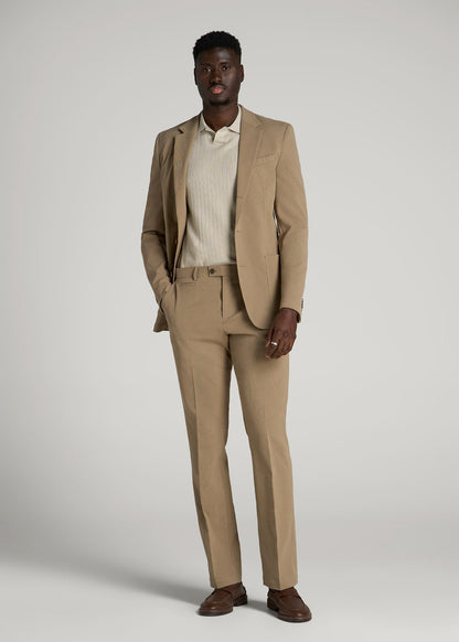 Textured Garment Washed Stretch Cotton Suit Pants for Tall Men in Desert Khaki 32 / 38 / Desert Khaki