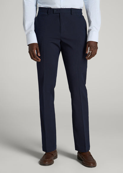 grey dress pants blue shirt Textured Garment Washed Stretch Cotton Suit Pants for Tall Men in Evening Blue 34 / 40 / Evening Blue