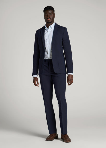 Textured Garment Washed Stretch Cotton Suit Pants for Tall Men in Evening Blue 34 / 40 / Evening Blue