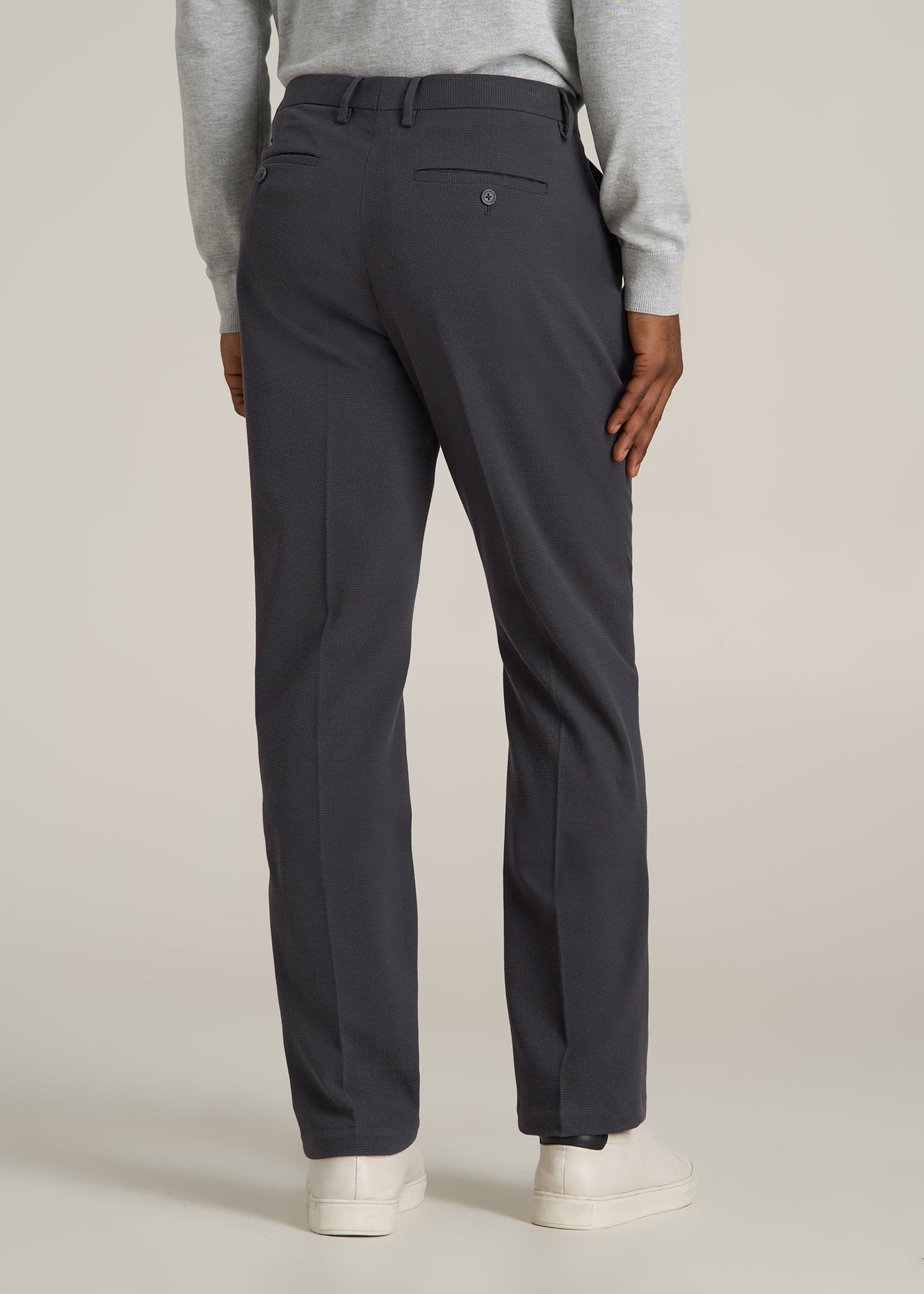 Garment Washed Stretch Chino Suit Pants for Tall Men in Iron Grey