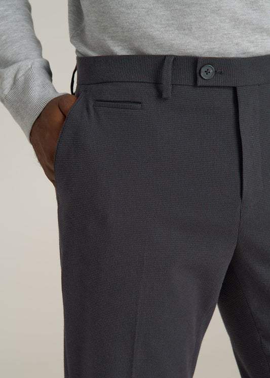 Textured Garment Washed Stretch Chino Suit Pants for Tall Men in Iron Grey