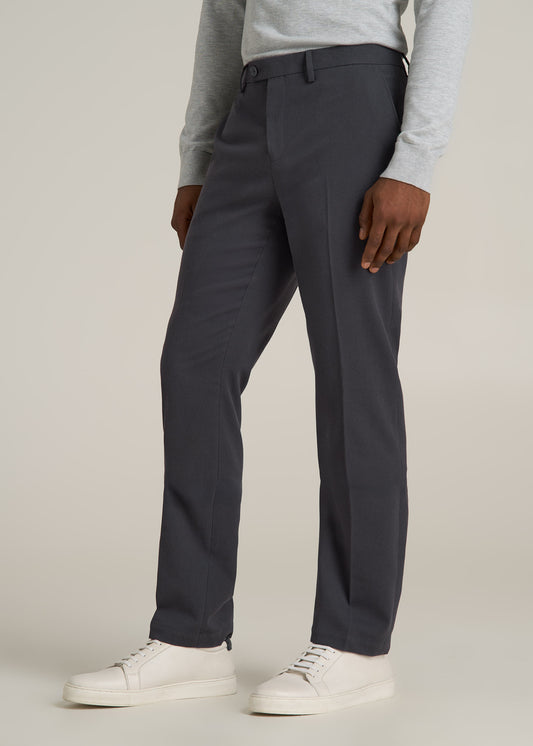 Textured Garment Washed Stretch Chino Suit Pants for Tall Men in Iron Grey