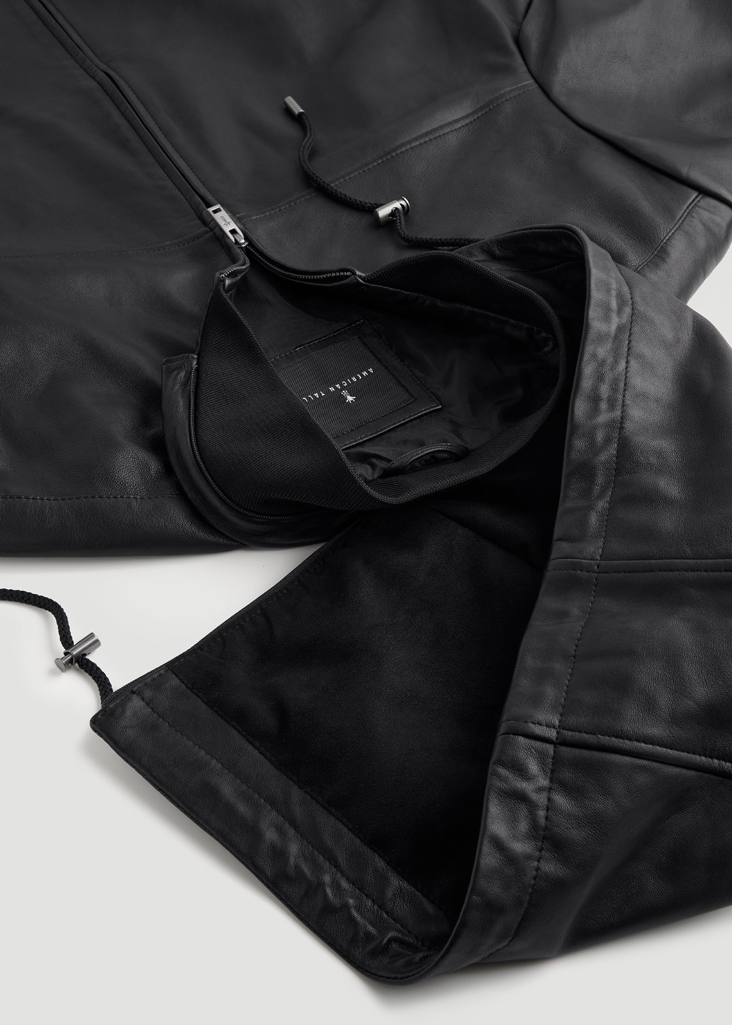 Genuine Leather Hooded Bomber for Tall Men in Black