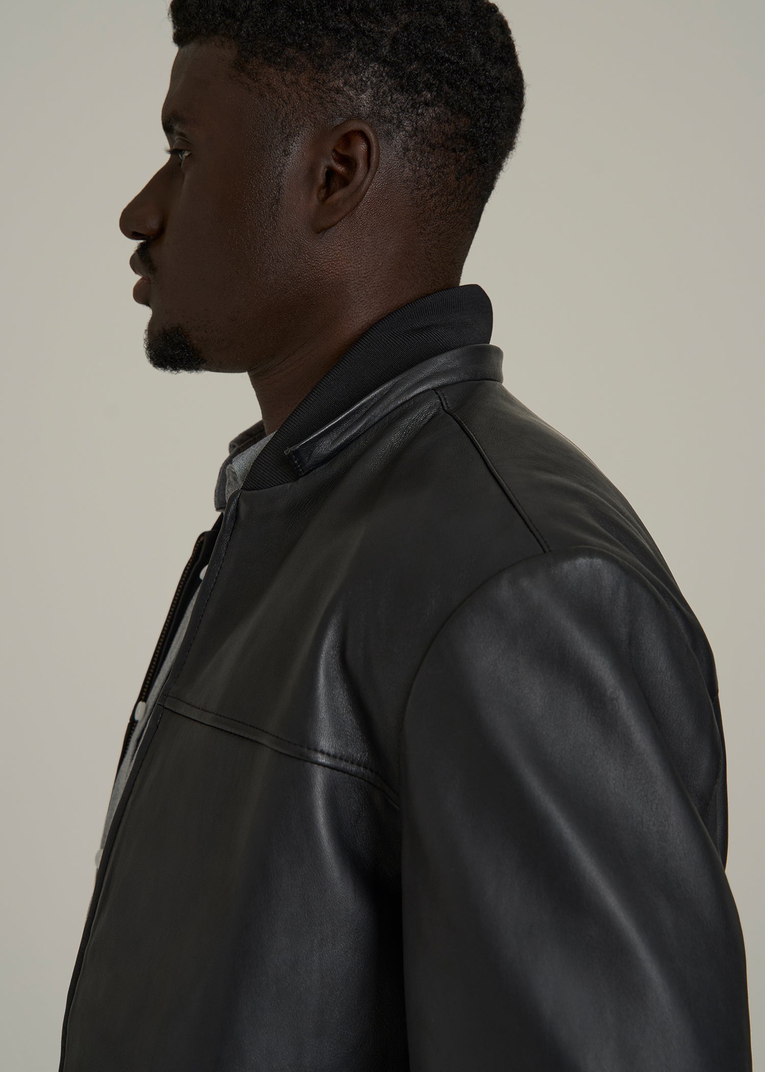 Genuine Leather Hooded Bomber for Tall Men in Black