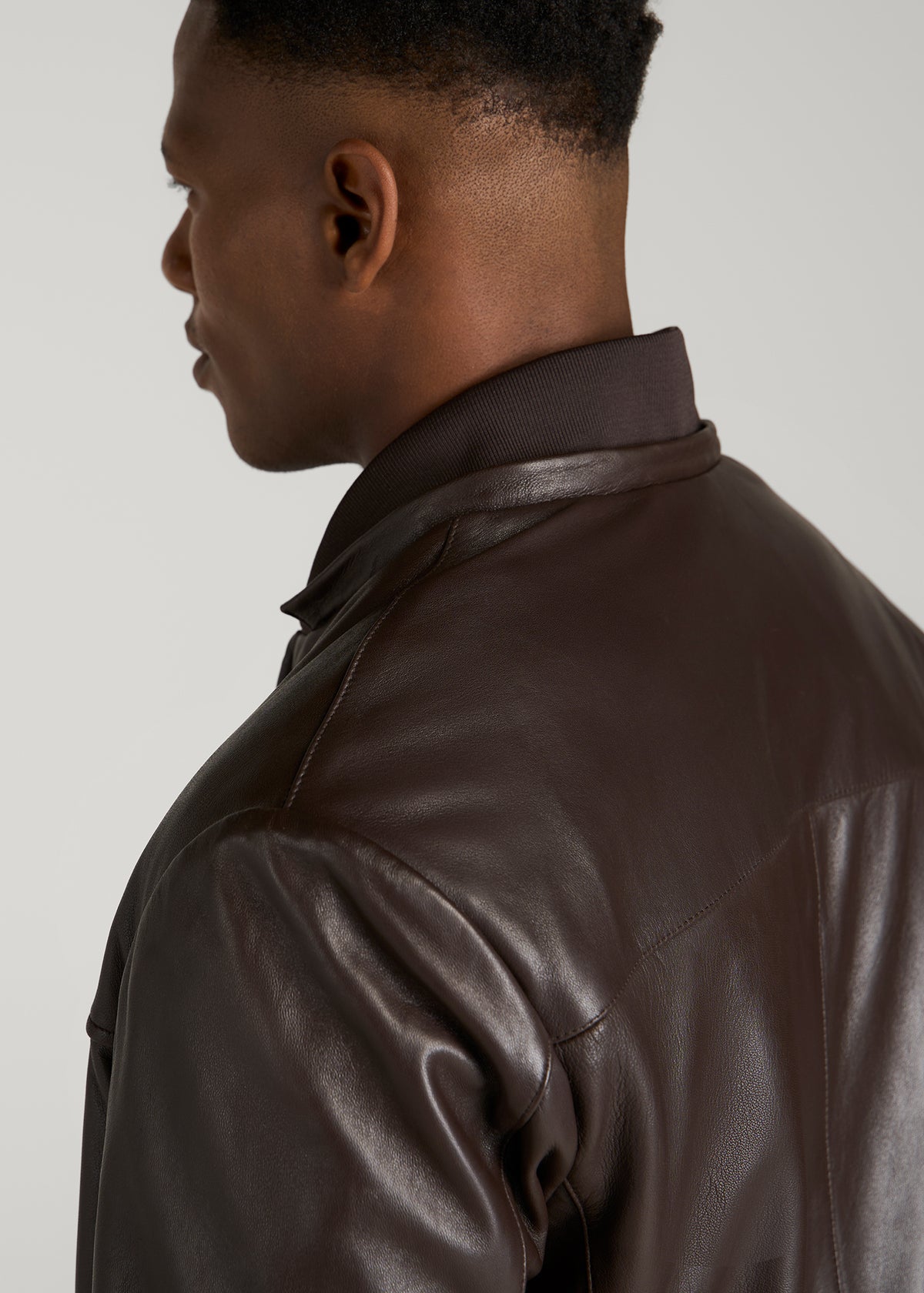 Genuine Leather Hooded Bomber for Tall Men in Deep Espresso