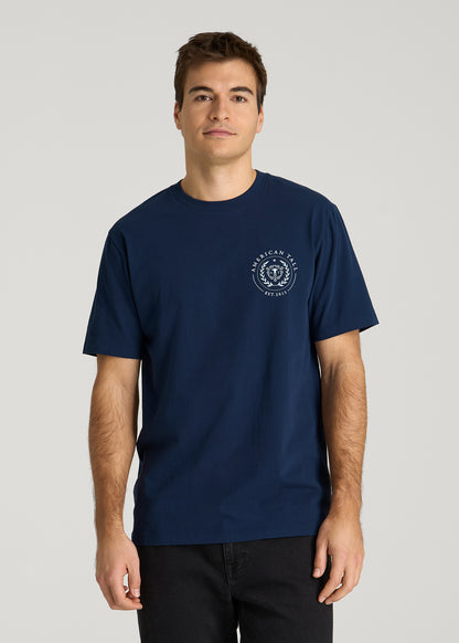 Crest Graphic Tee for Tall Men in Blue