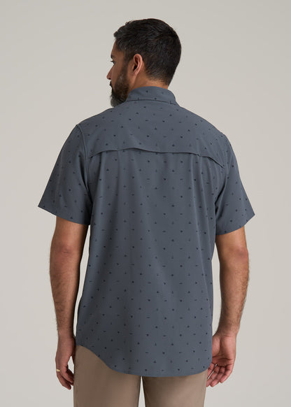 LJ&S Great Lakes Sport Shirt for Tall Men in Fishing Icon Print