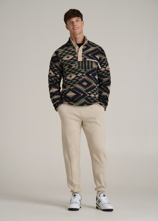 Half Snap Tall Men's Sherpa Sweatshirt in Black and Sage Geo Print