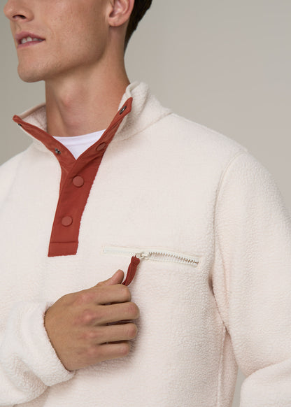 Half Snap Sherpa Sweatshirt for Tall Men in Natural
