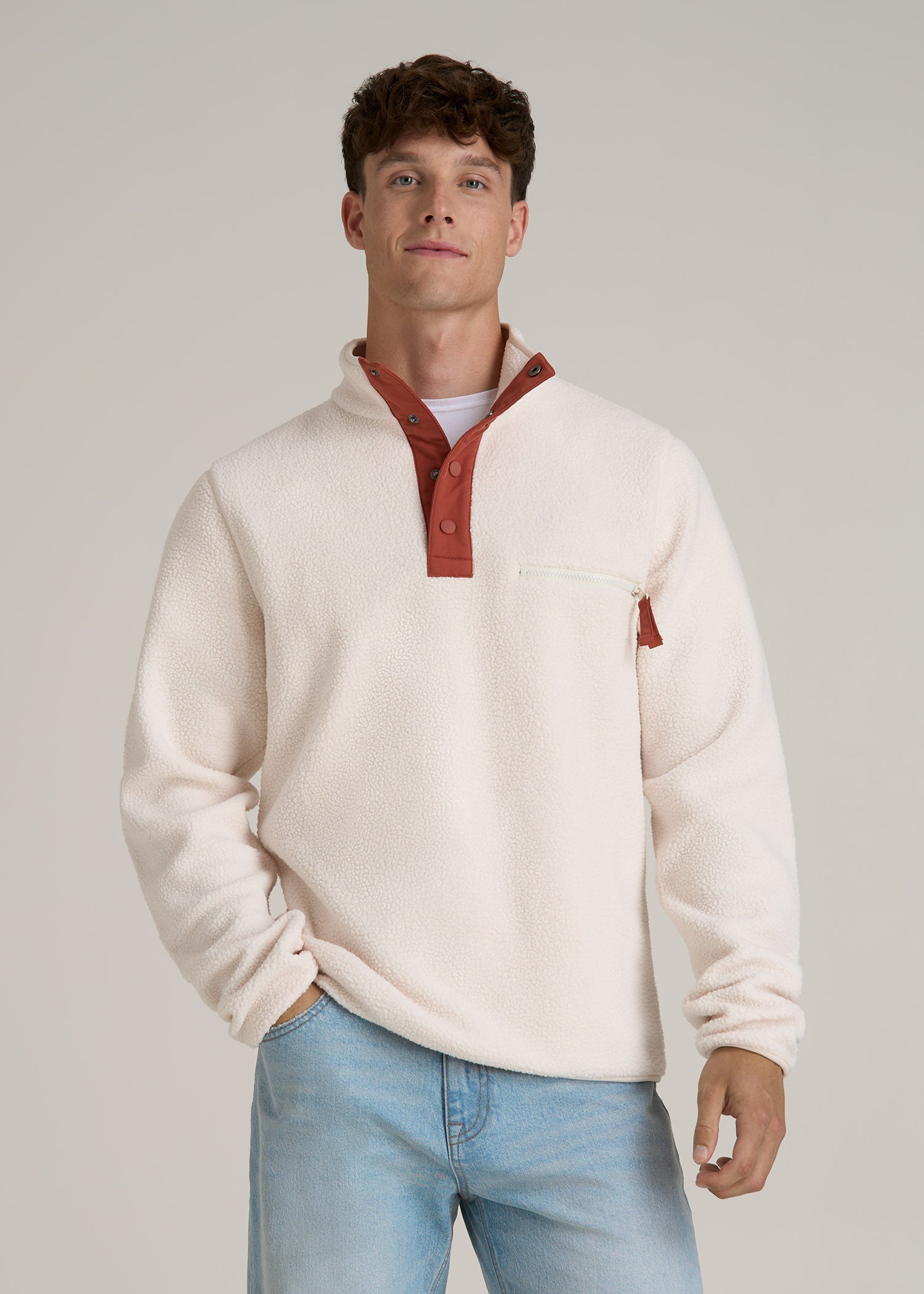 Half Snap Sherpa Sweatshirt for Tall Men in Natural