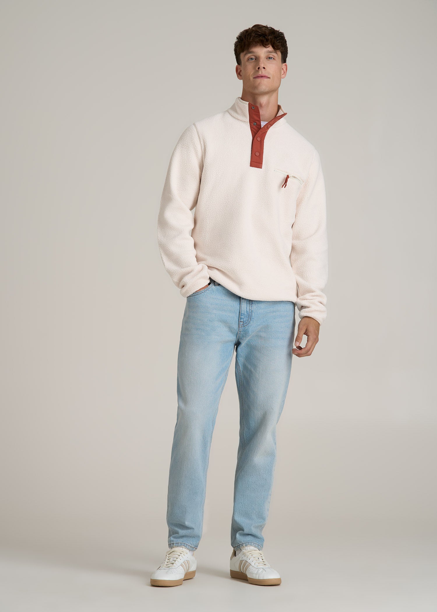 Half Snap Sherpa Sweatshirt for Tall Men in Natural