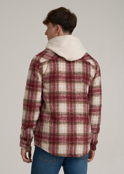 Brushed Flannel Overshirt for Tall Men in Ecru and Red Plaid