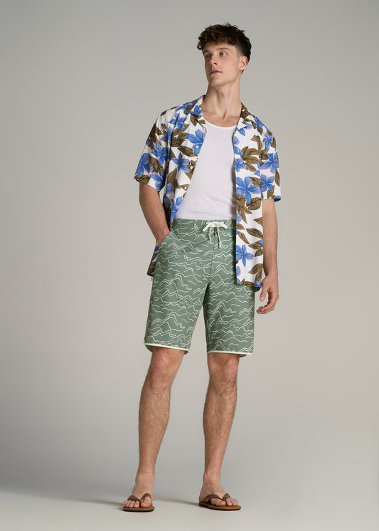 Hi-Tide Scallop Board Shorts for Tall Men in Green Current