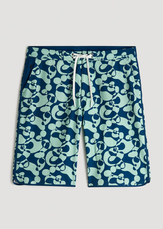 Hi-Tide Scallop Board Shorts for Tall Men in Mint Abstract