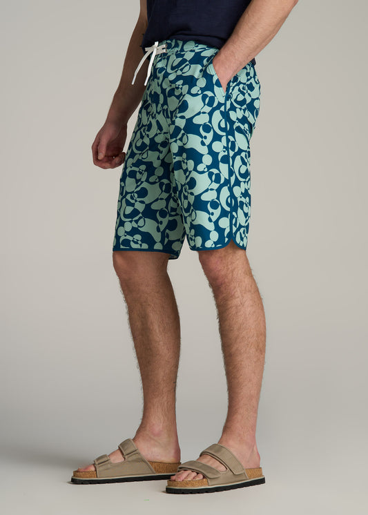 Hi-Tide Scallop Board Shorts for Tall Men in Mint Abstract