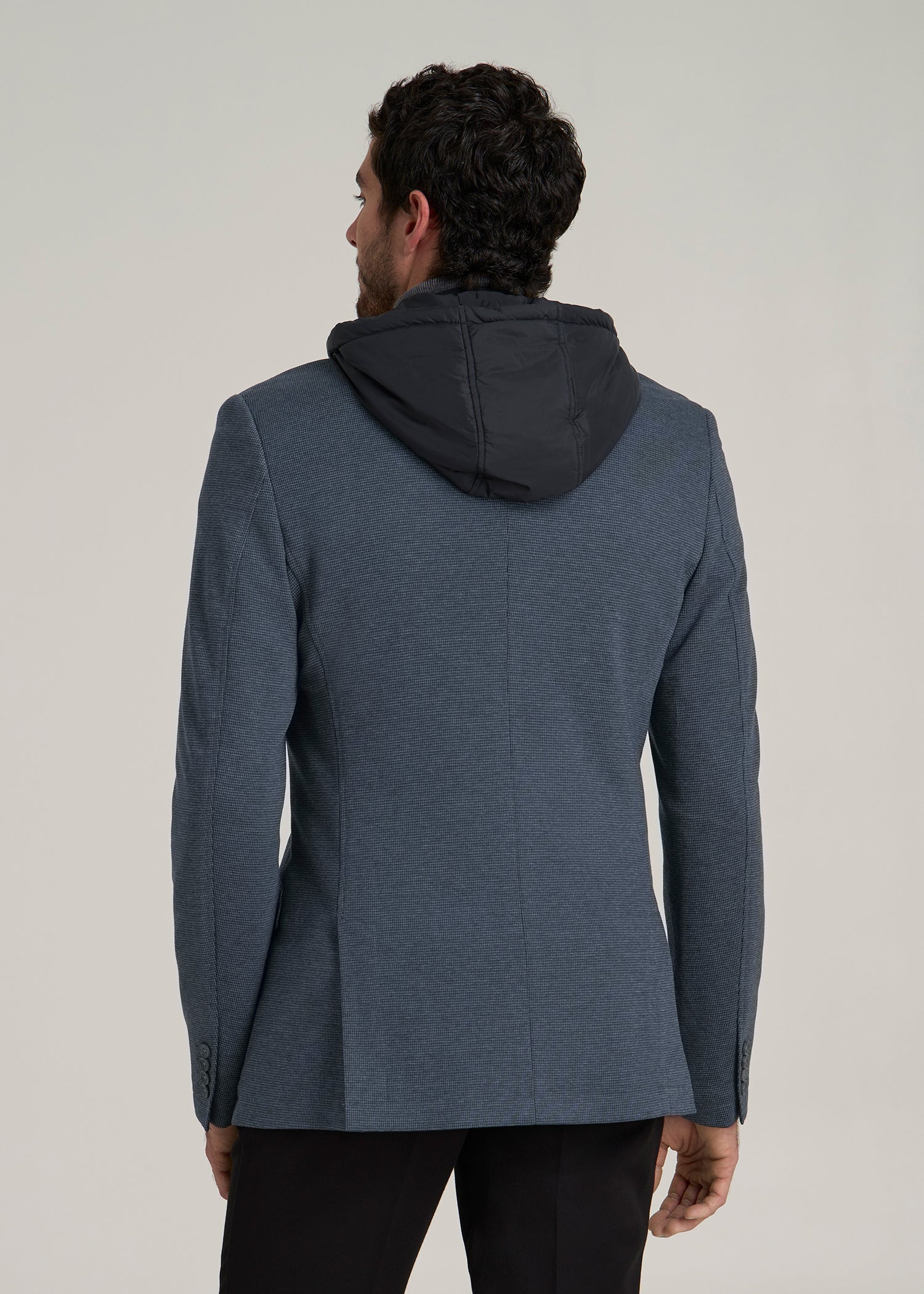 Hooded Bib Blazer for Tall Men in Black and Grey Houndstooth