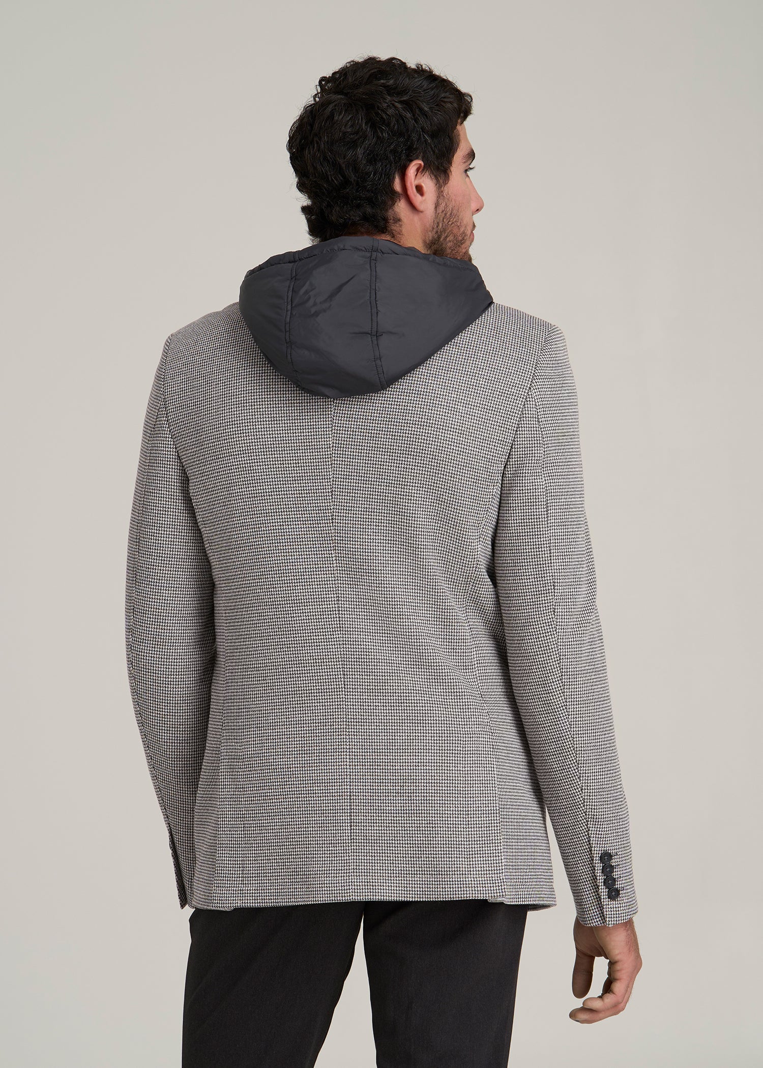 Hooded Bib Blazer for Tall Men in Chocolate and Black Houndstooth