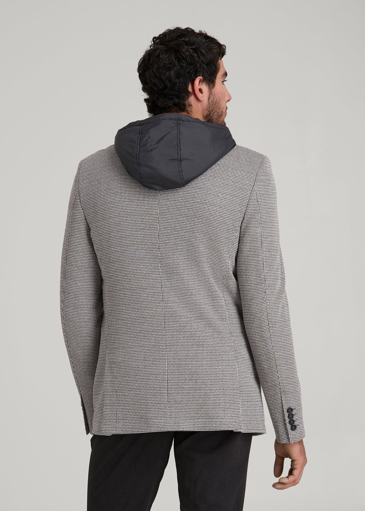 Hooded Bib Blazer for Tall Men in Chocolate and Black Houndstooth