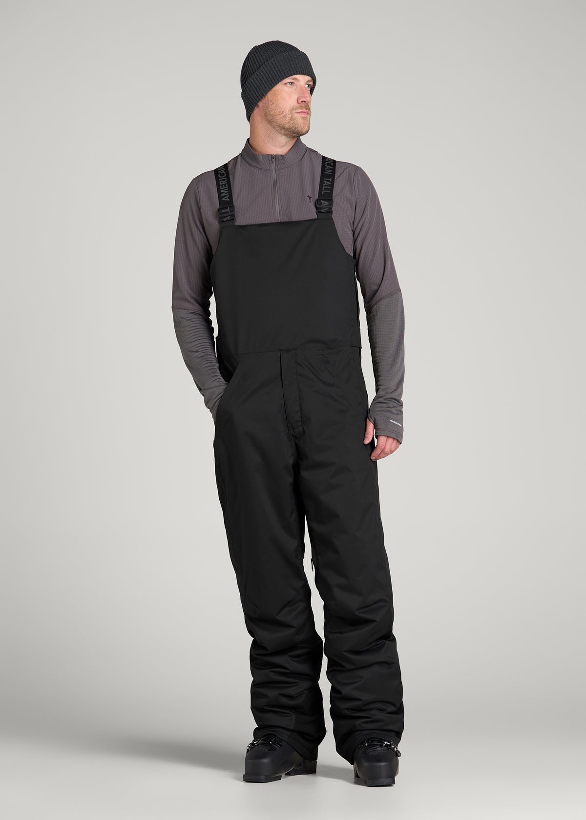 Insulated Ski Bib Pants for Tall Men in Black