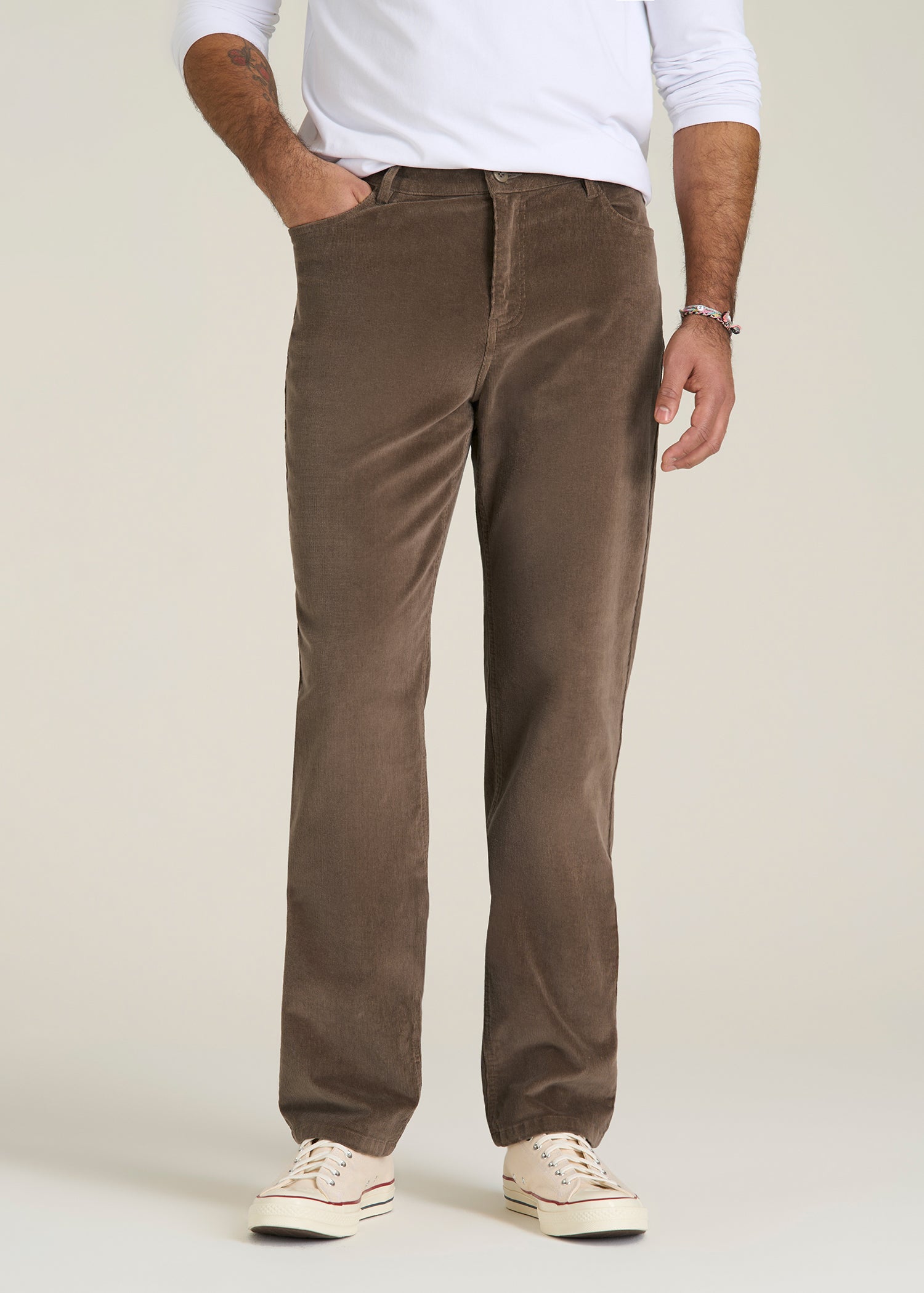 STRAIGHT-LEG Stretch Corduroy Pants for Tall Men in Dark Sand
