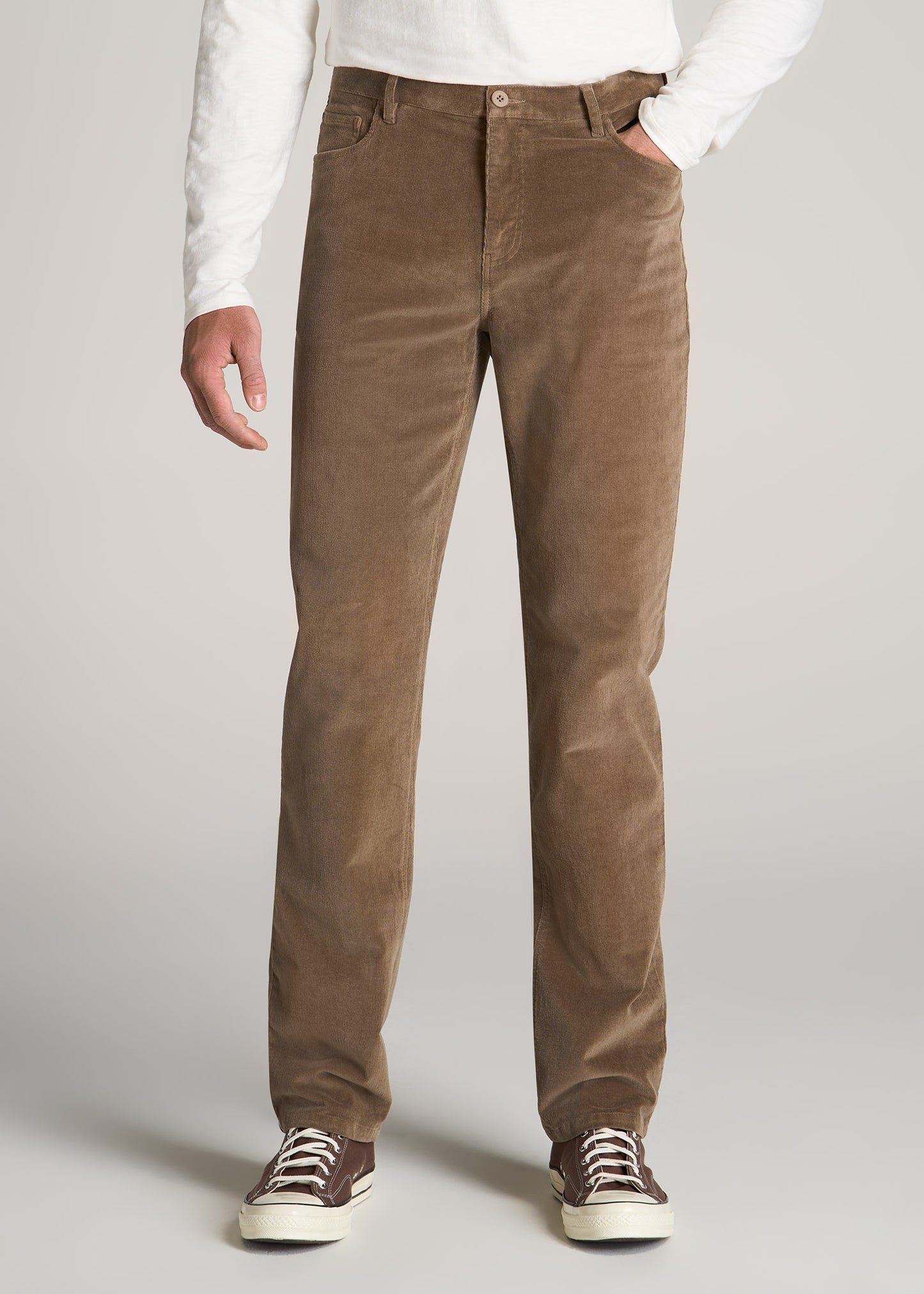 Buy COLOR PLUS Dark Brown Mens Flat Front Slim Fit Solid Corduroy Trouser |  Shoppers Stop