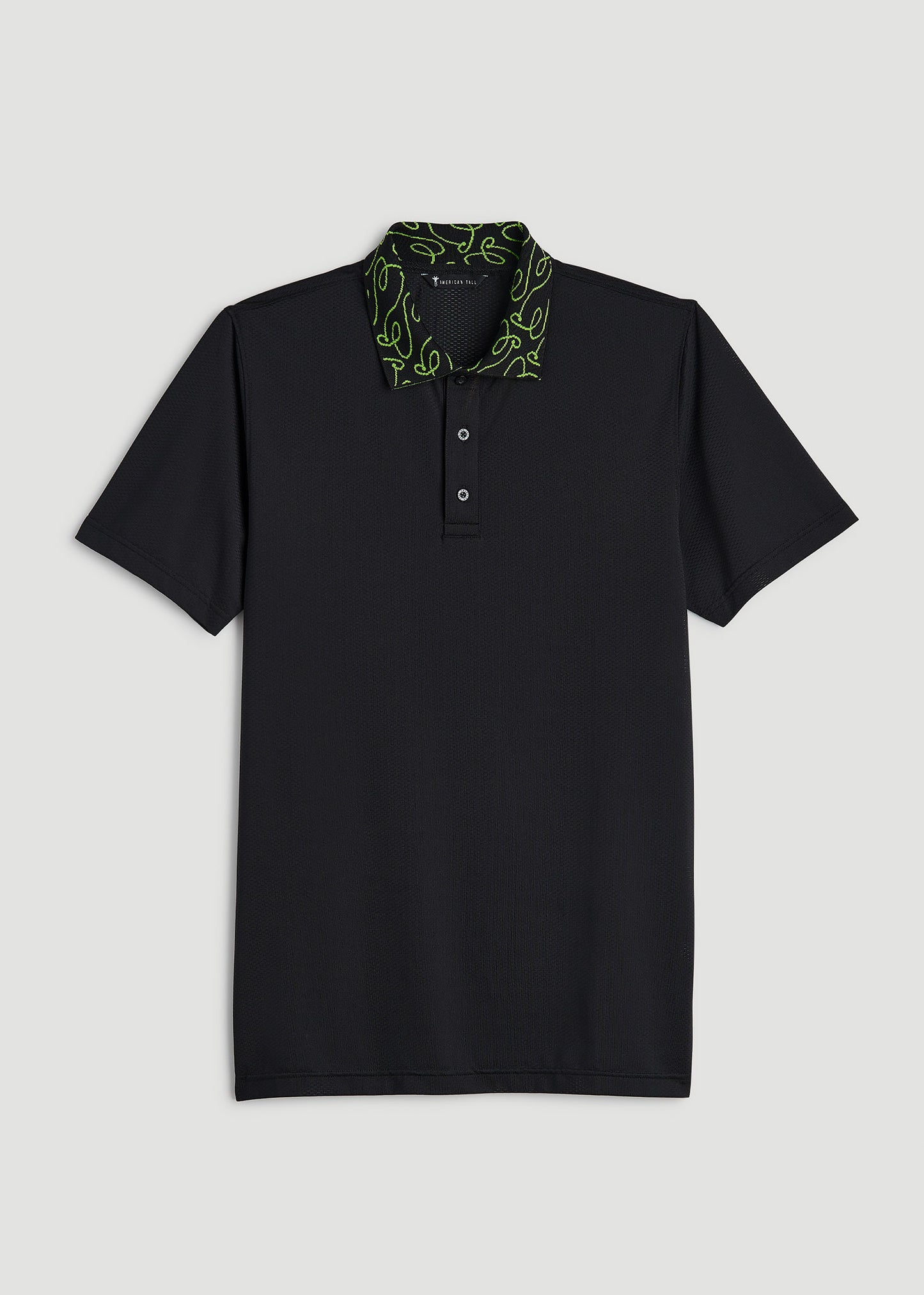 Jacquard Knit Collar Golf Polo Shirt for Tall Men in Black