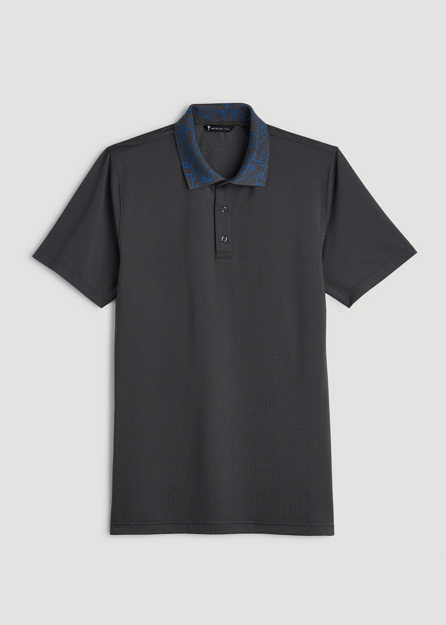 Jacquard Knit Collar Golf Polo Shirt for Tall Men in Steel Grey