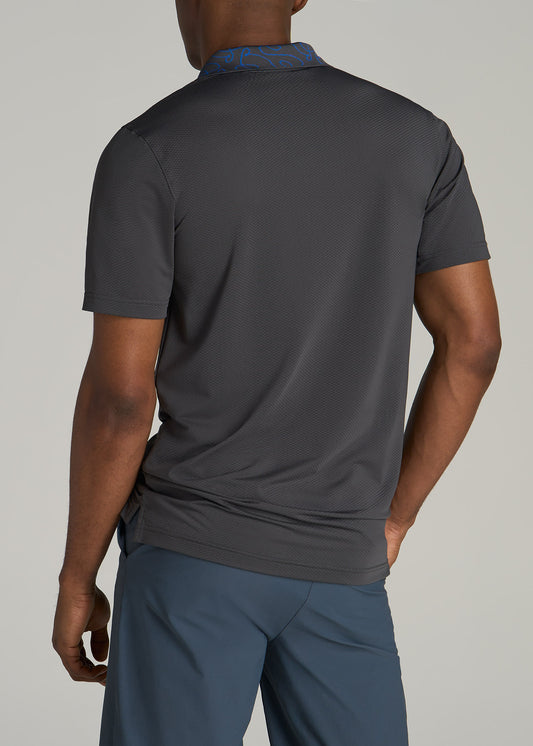 Jacquard Knit Collar Golf Polo Shirt for Tall Men in Steel Grey