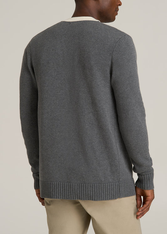 Knit Campus Cardigan for Tall Men in Charcoal Mix and Cream