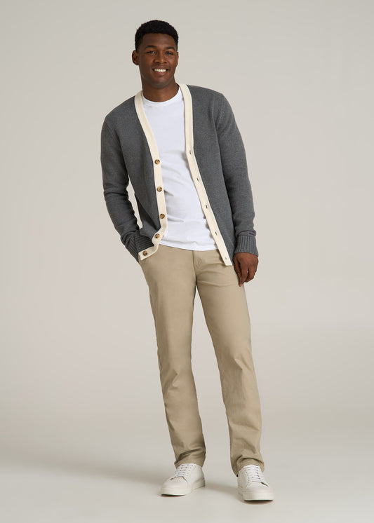 Knit Campus Cardigan for Tall Men in Charcoal Mix and Cream