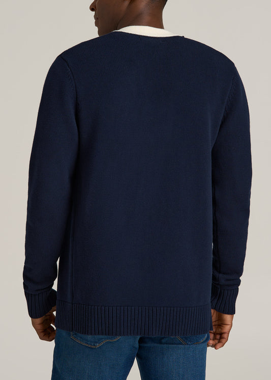 Knit Campus Cardigan for Tall Men in  Navy and Cream