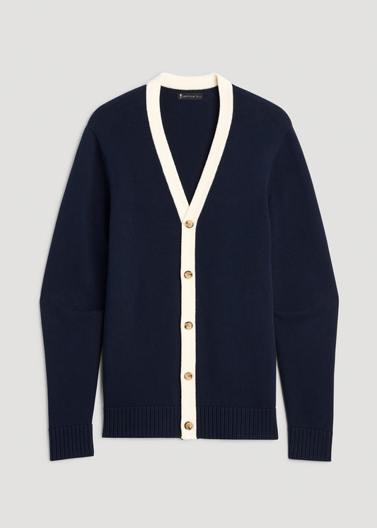 Knit Campus Cardigan for Tall Men in  Navy and Cream